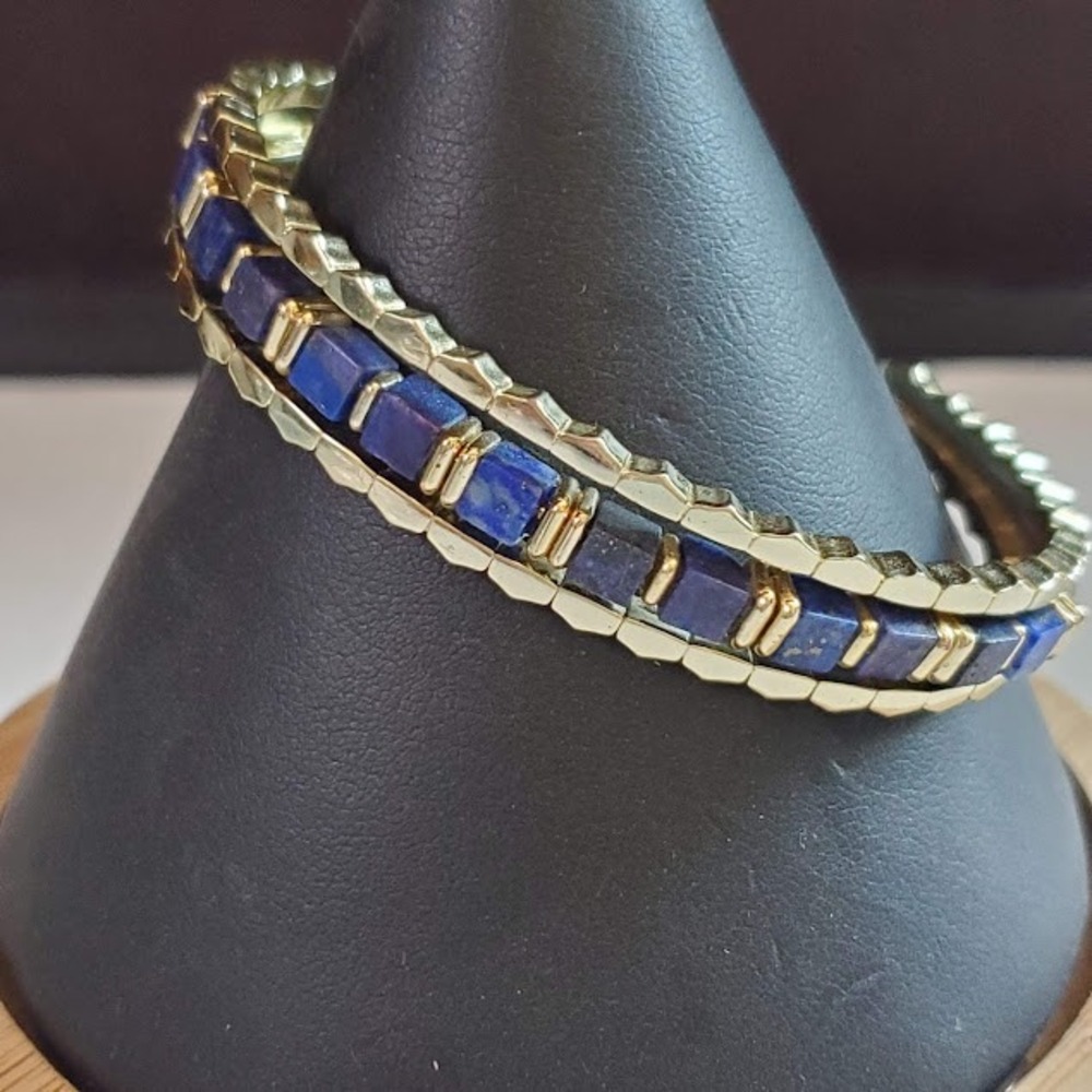 Kendra Scott Ember Gold Triple Cuff Bracelet Blue Lapis Lazuli Gemstone